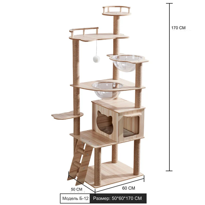 Arbre à chat multi-niveaux avec double niche et griffoirs en sisal