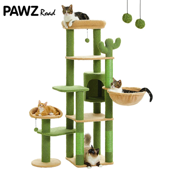 Arbre à chat Cactus avec condo et hamac - Modèle : "CactusPalace"