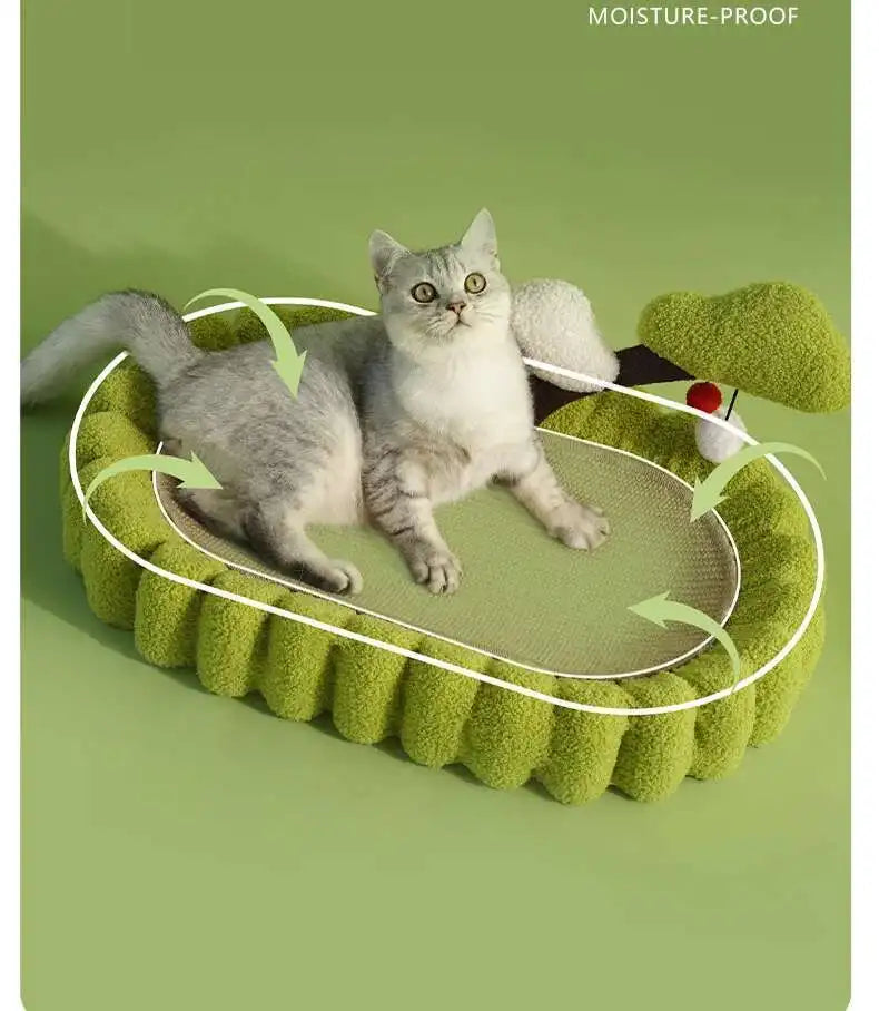 Griffoir nid ovale en lin naturel pour chat