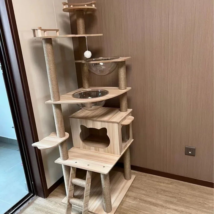 Arbre à chat multi-niveaux avec double niche et griffoirs en sisal