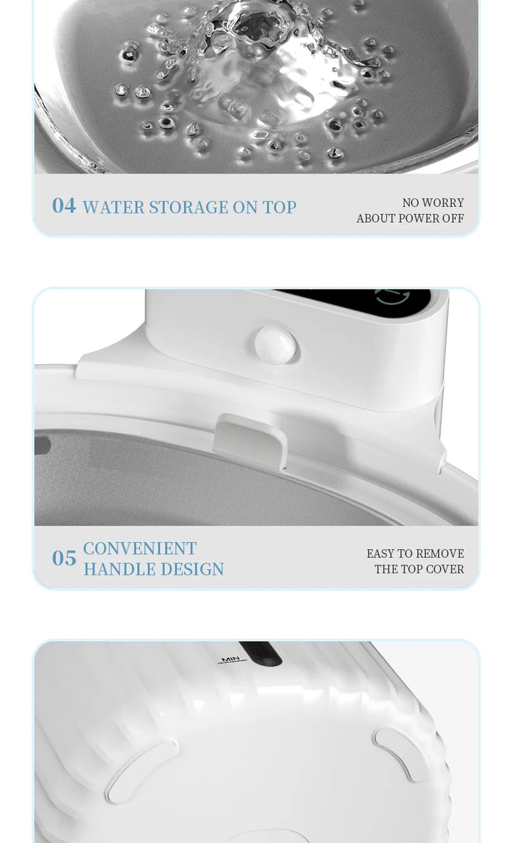Réservoir d'eau pratique avec design de poignée, facile à retirer, couleur blanche, utilisation simplifiée.