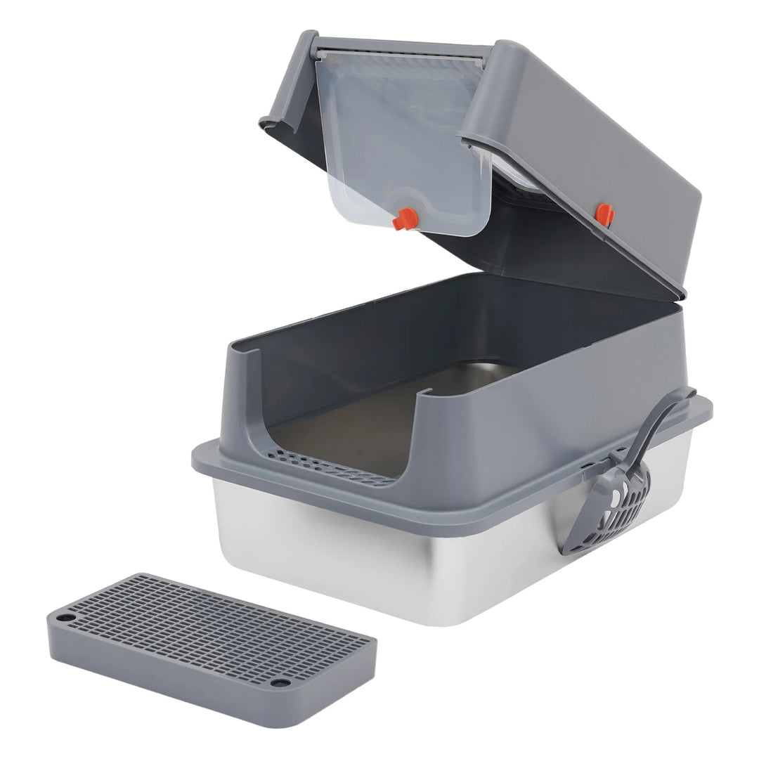 Bac à litière fermé inox grande capacité avec pédale – Modèle "SteelClean Premium"