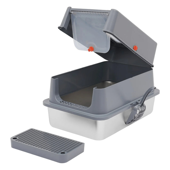 Bac à litière fermé inox grande capacité avec pédale – Modèle "SteelClean Premium"
