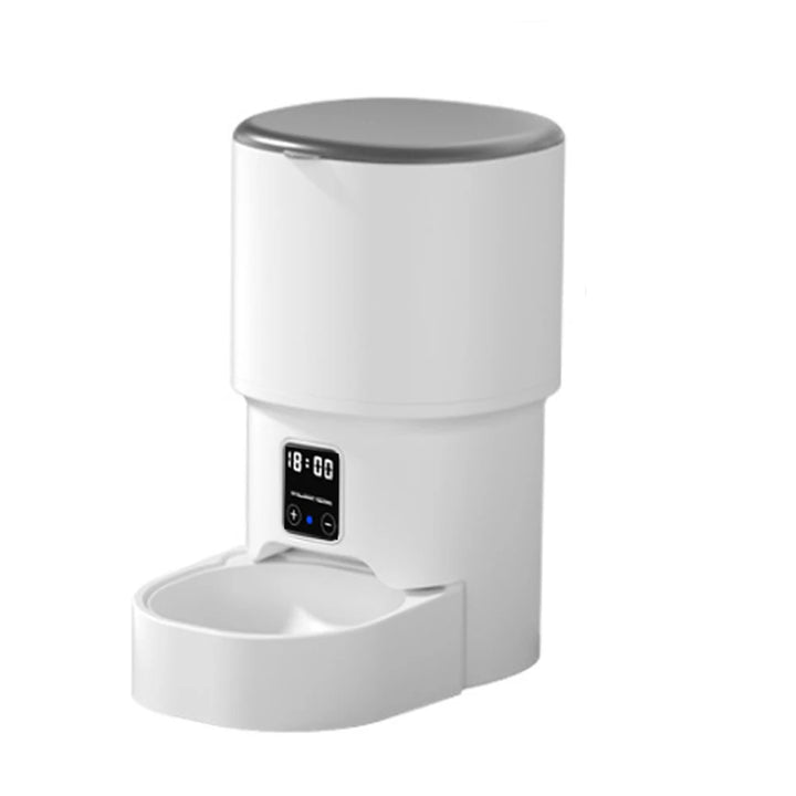 Distributeur automatique d'eau pour animaux, blanc, avec écran LED et bol intégré.