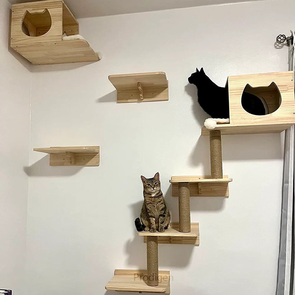 Support mural pour gamelles de chat en bois - Modèle : "GourmetMur"