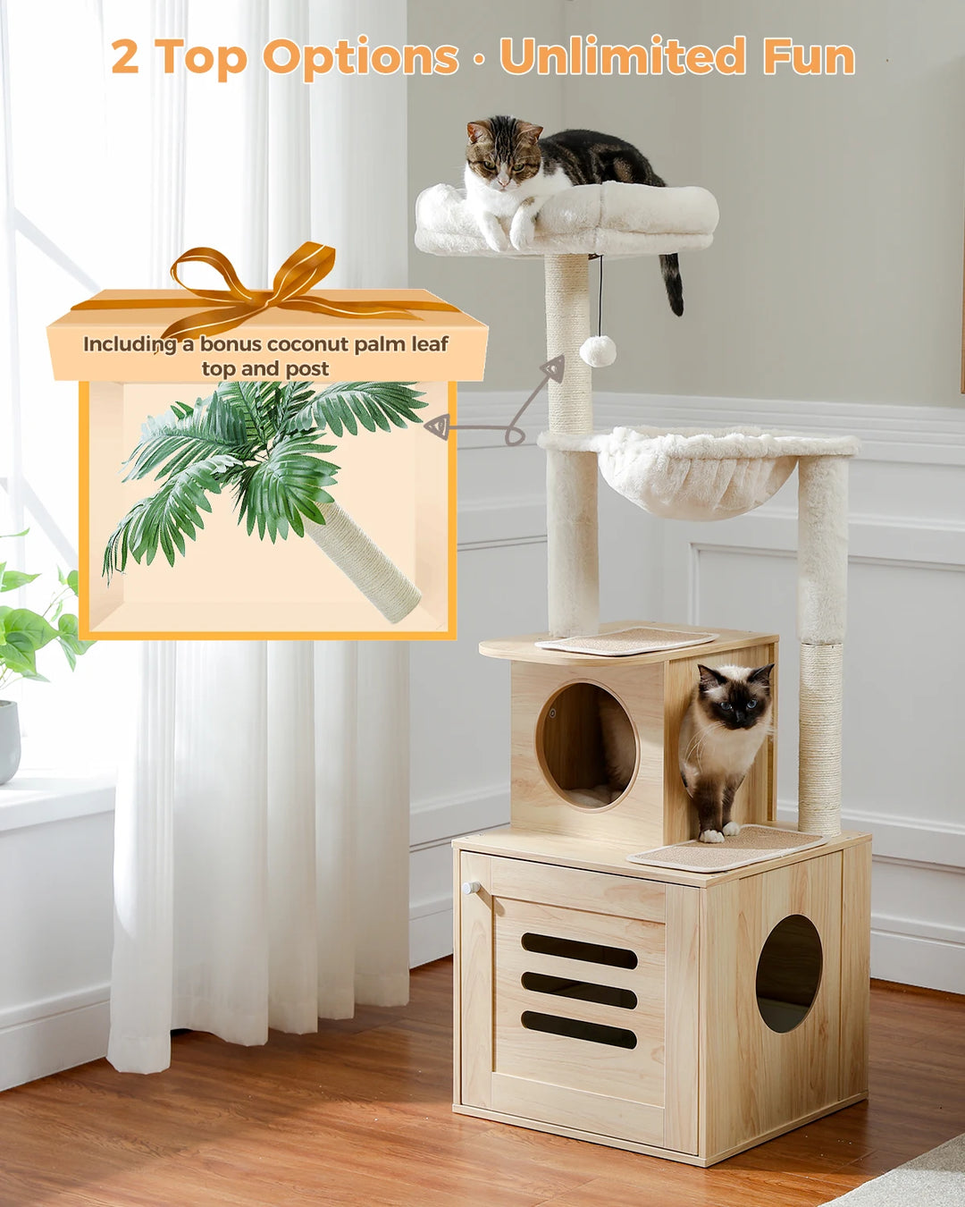 Arbre à Chat Bois design avec Bac à Litière - Modèle LuxeNest