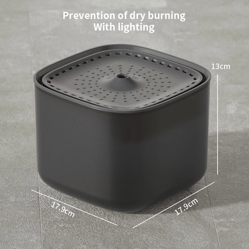 Humidificateur noir en matériau durable, prévention de la combustion à sec, dimensions 13x17,9 cm avec éclairage.