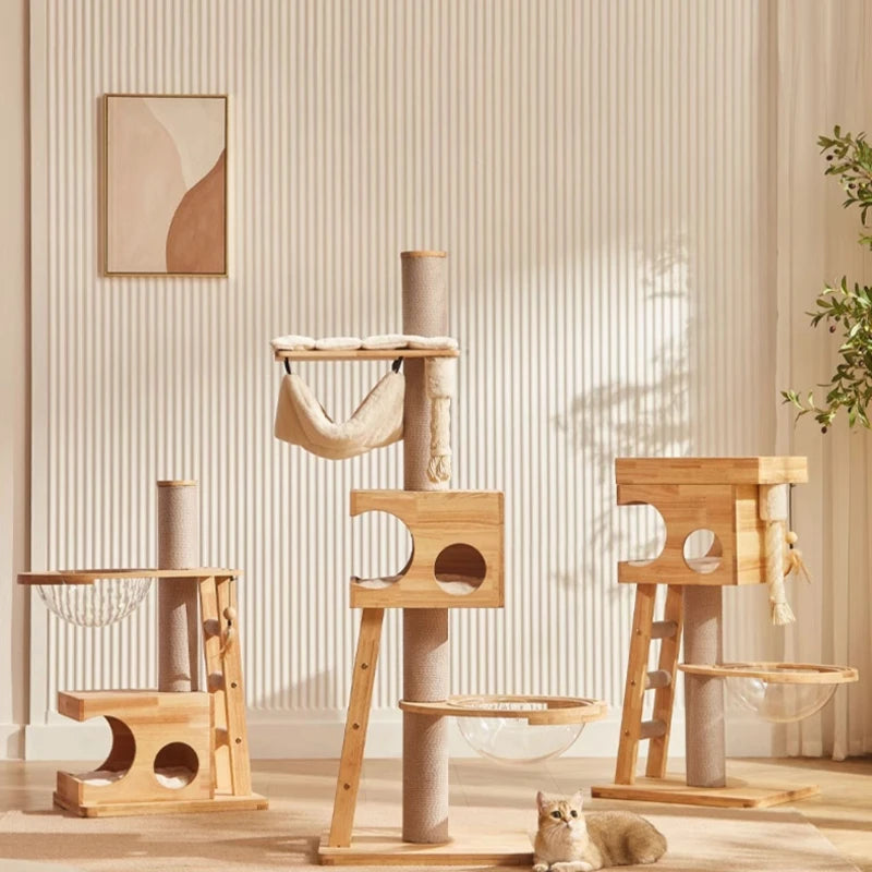 Arbre a chat Design - Bois naturel - Cabane