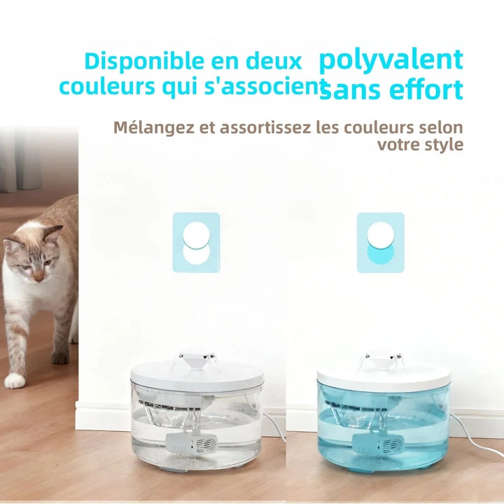 Fontaine à eau pour animaux, en bleu et transparent, design moderne et fonctionnel, facile à assortir.