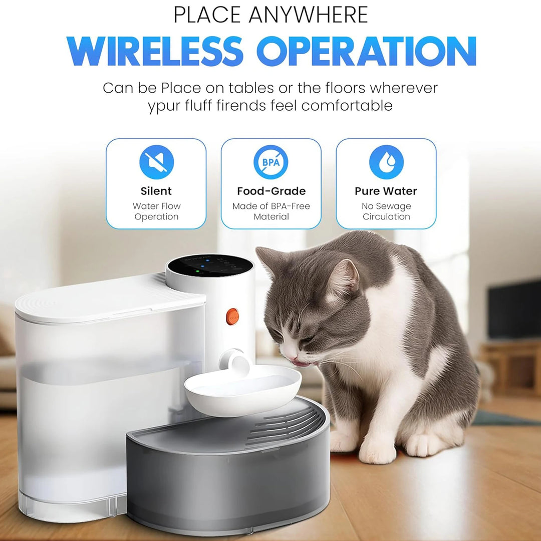 Fontaine pour animaux sans fil, matériau sans BPA, opération silencieuse, eau pure pour chats.