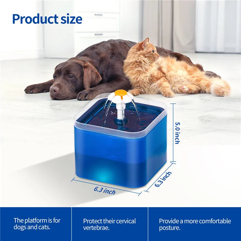 Fontaine en plastique bleu pour chiens et chats, 6.3x5.0 pouces, design ergonomique pour confort.