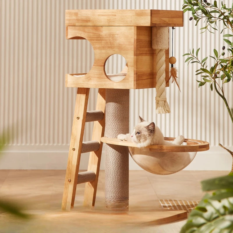 Arbre a chat Design - Bois naturel - Cabane