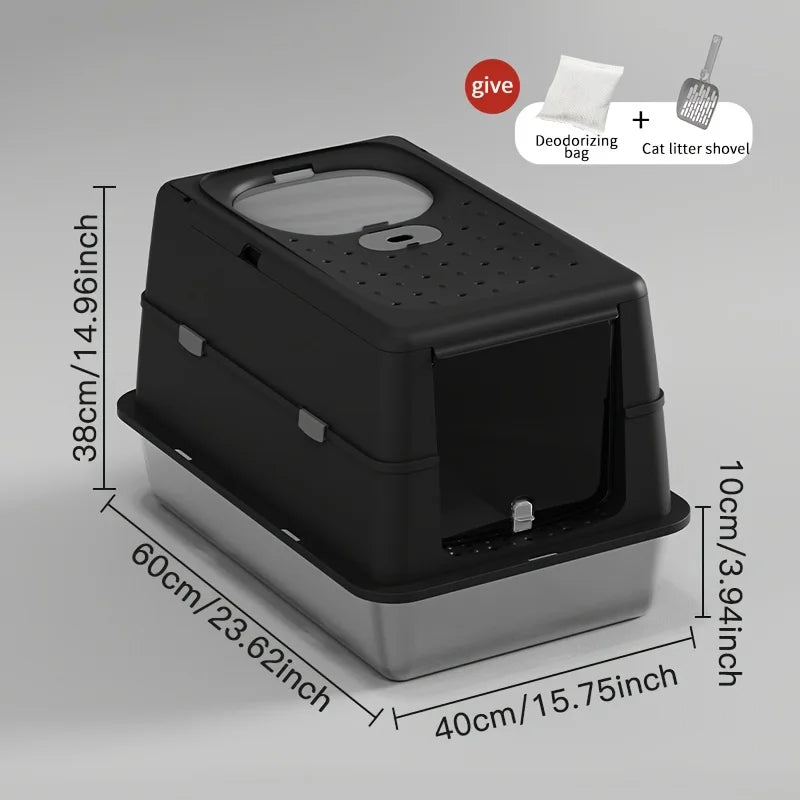 Bac à litière chat en acier inoxydable avec couvercle basculant – Modèle "SteelFlip Premium"