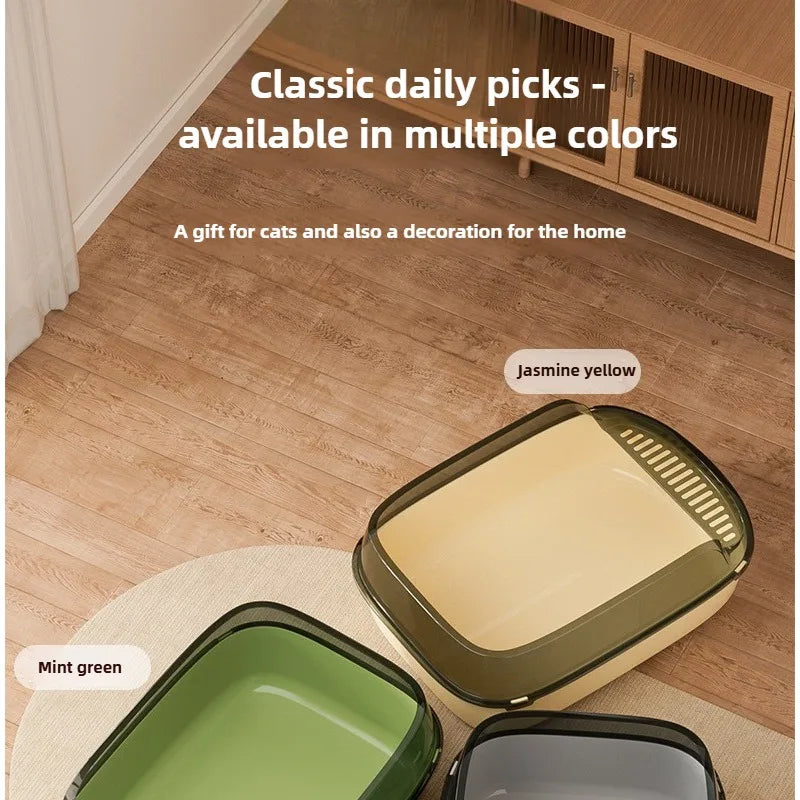 Bac à litière semi-fermé anti-projections avec pelle intégrée – Modèle "CleanEntry"