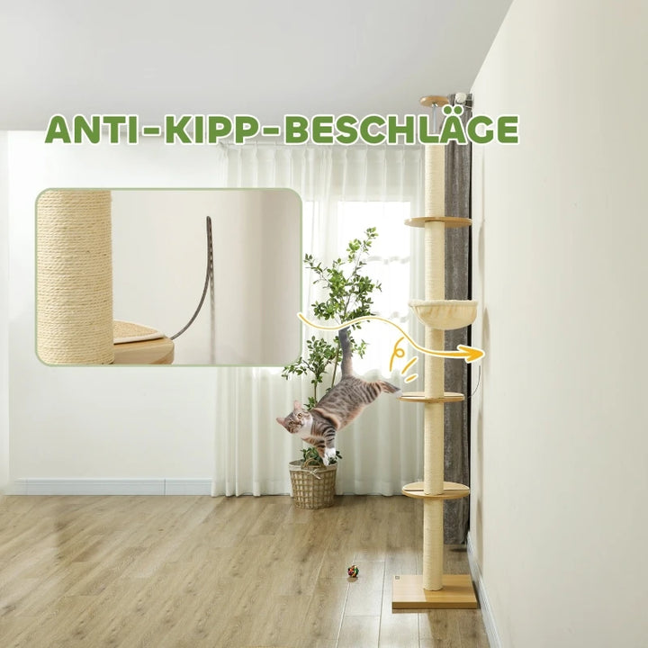 Arbre à chat sol plafond 230 cm en chêne et blanc crème