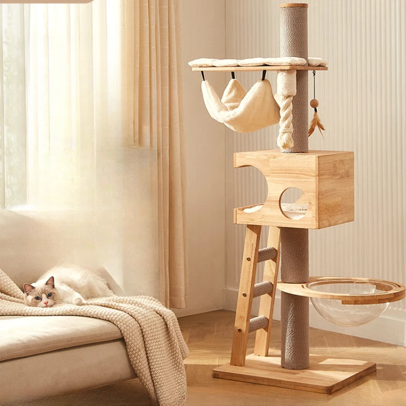 Arbre a chat Design - Bois naturel - Cabane