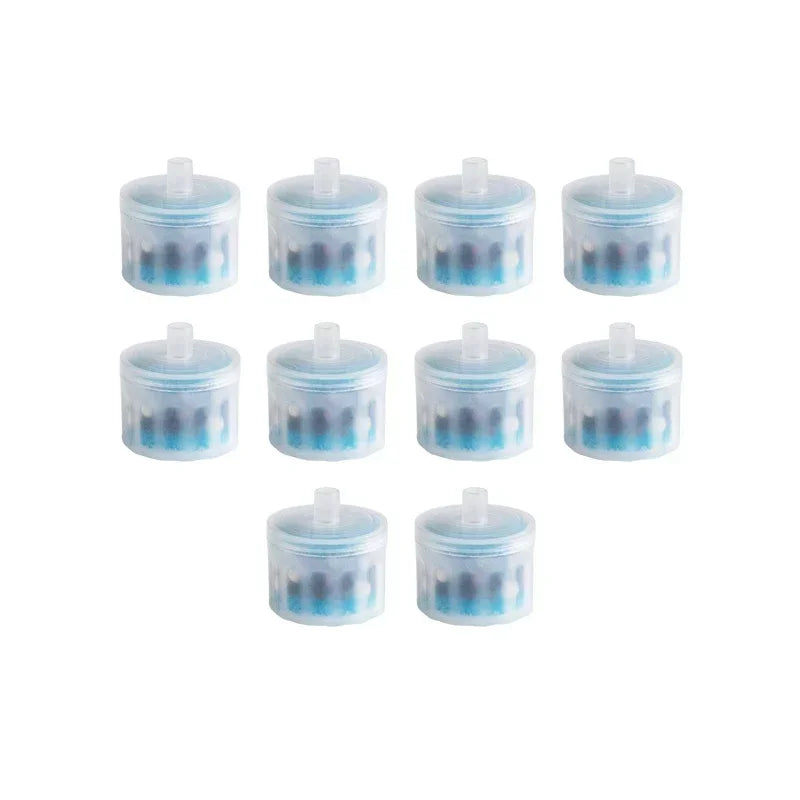 Pack de 10 capsules de recharge bleues, en plastique transparent, pour usage général.