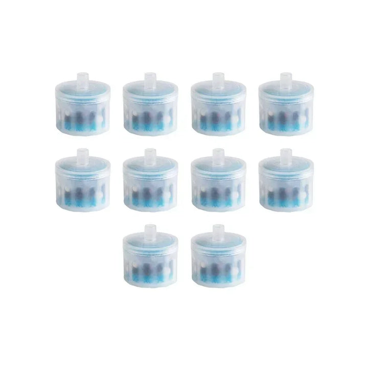Pack de 10 capsules de recharge bleues, en plastique transparent, pour usage général.