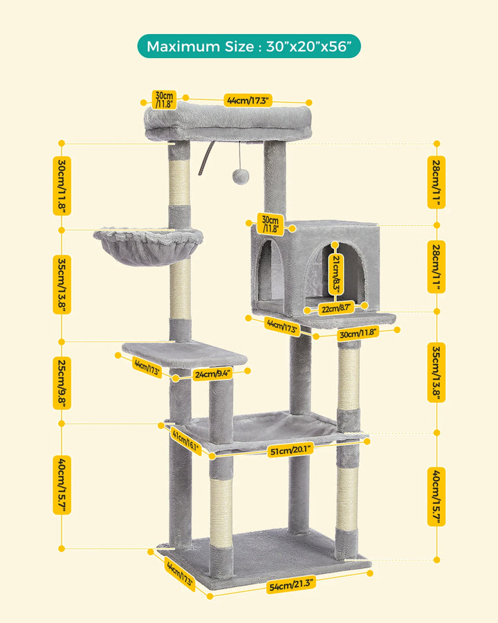 Arbre à chat moderne avec condo et perchoir - Modèle : "MajesticTower"