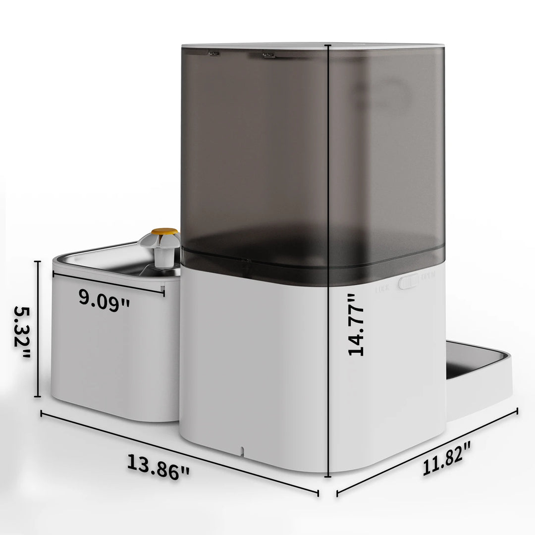 Distributeur d'eau pour animaux, blanc, 14.77'' x 13.86'', design moderne avec réservoir transparent.