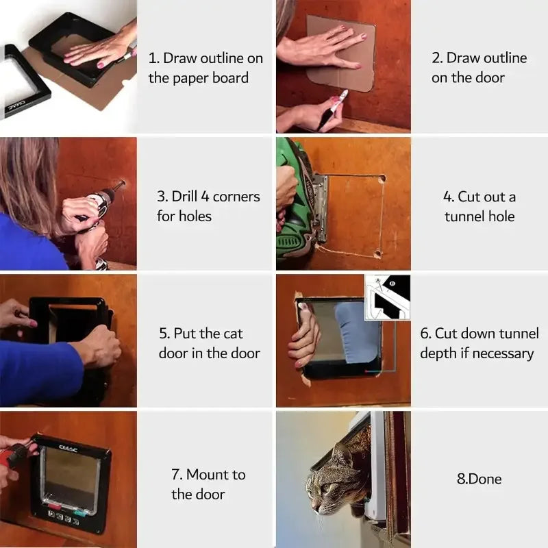 Chatière pour chat "Libre Aller-Retour" – Modèle Sécurité 4 Positions