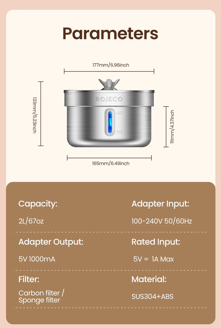 Rojeco purificateur d'air en acier inoxydable, 2L, filtre à carbone, design compact, élégant et moderne.