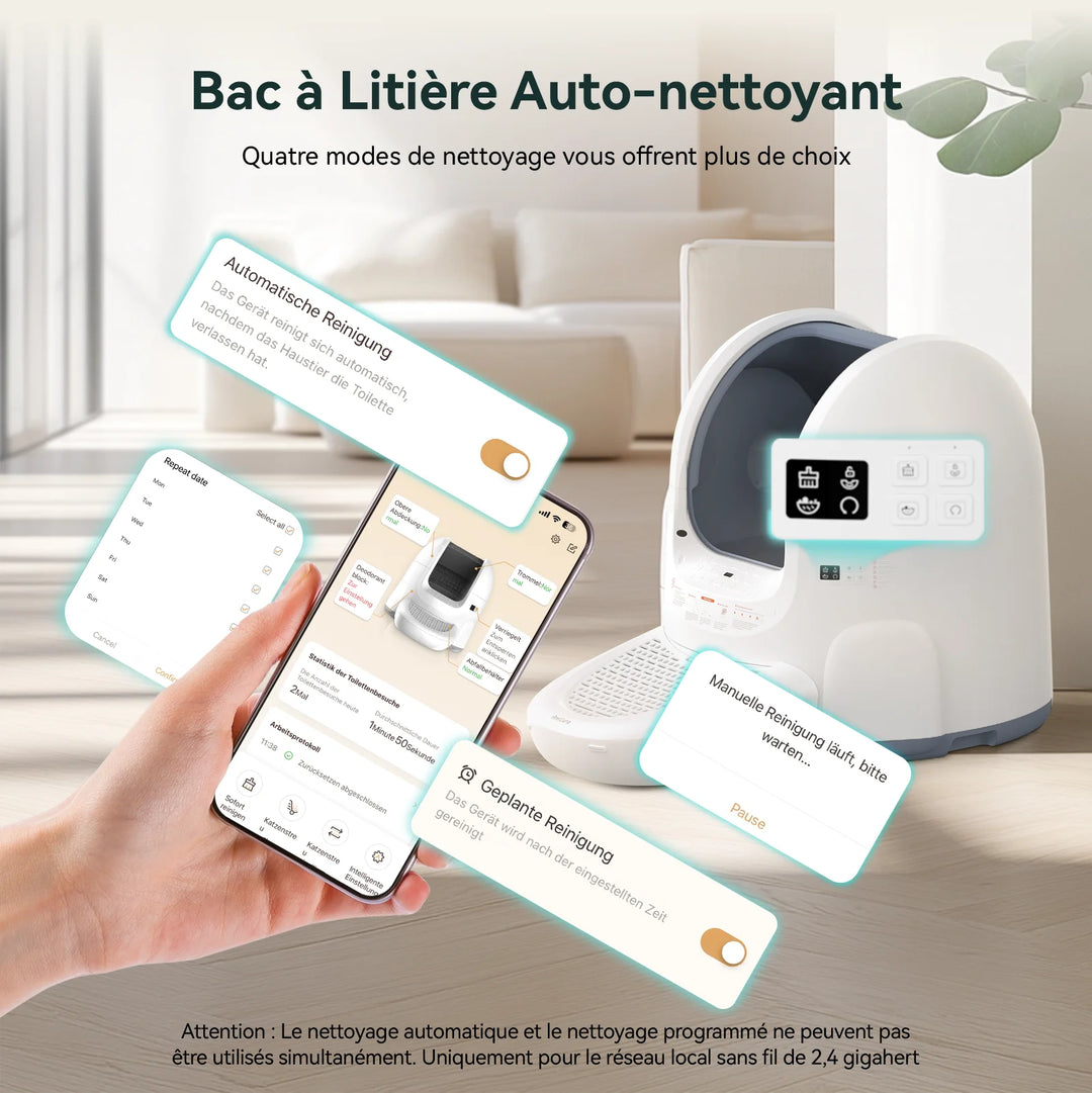 Bac à litière autonettoyant connecté 65L – Amicura Cura 2 – Modèle "SmartClean Elite"