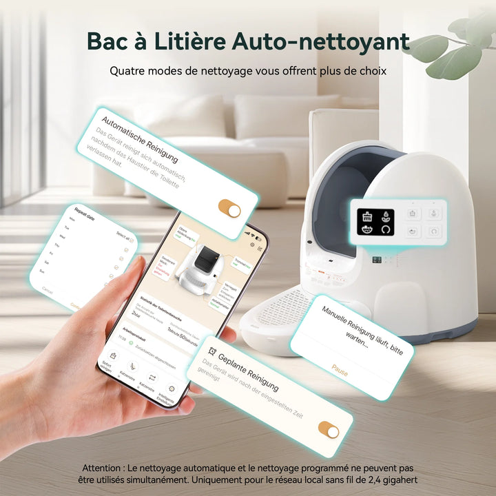 Bac à litière autonettoyant connecté 65L – Amicura Cura 2 – Modèle "SmartClean Elite"