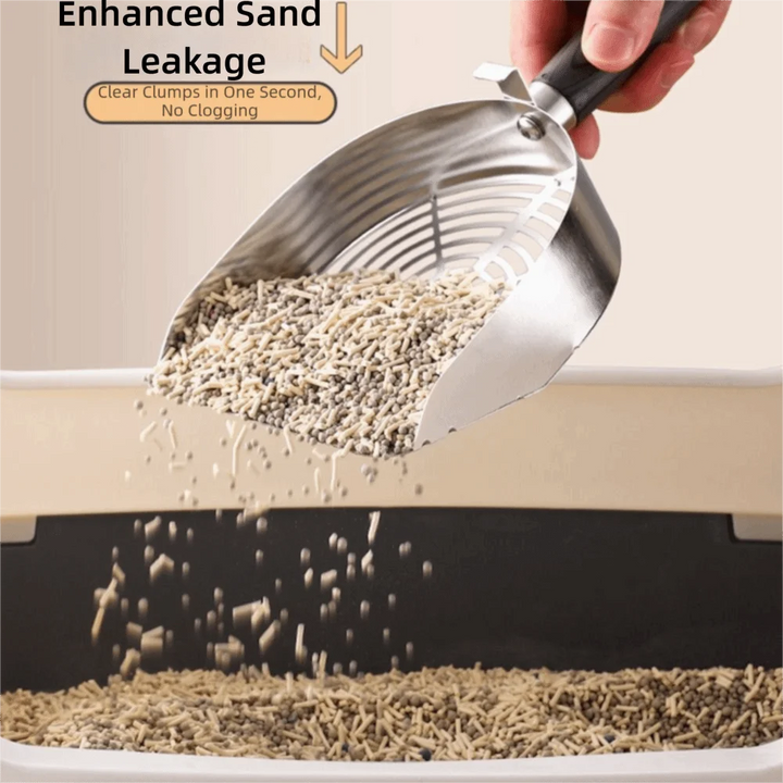 Pelle à litière pour chat en acier inoxydable avec manche bois ergonomique "Main Propre"