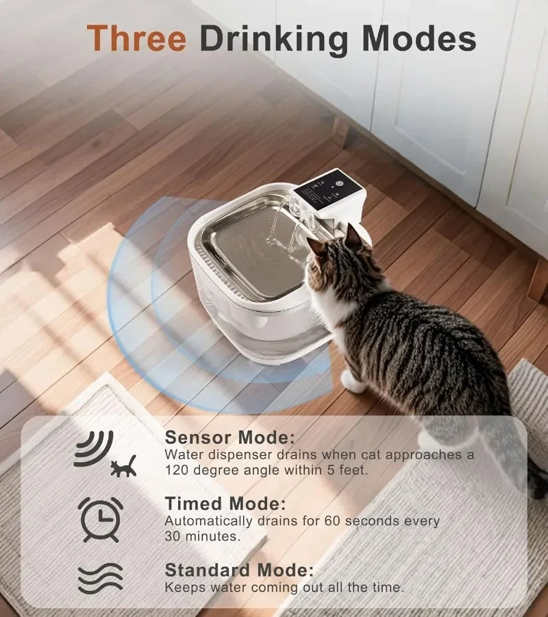 Fontaine à eau pour chats, mode sensoriel, blanc, avec trois modes de distribution.