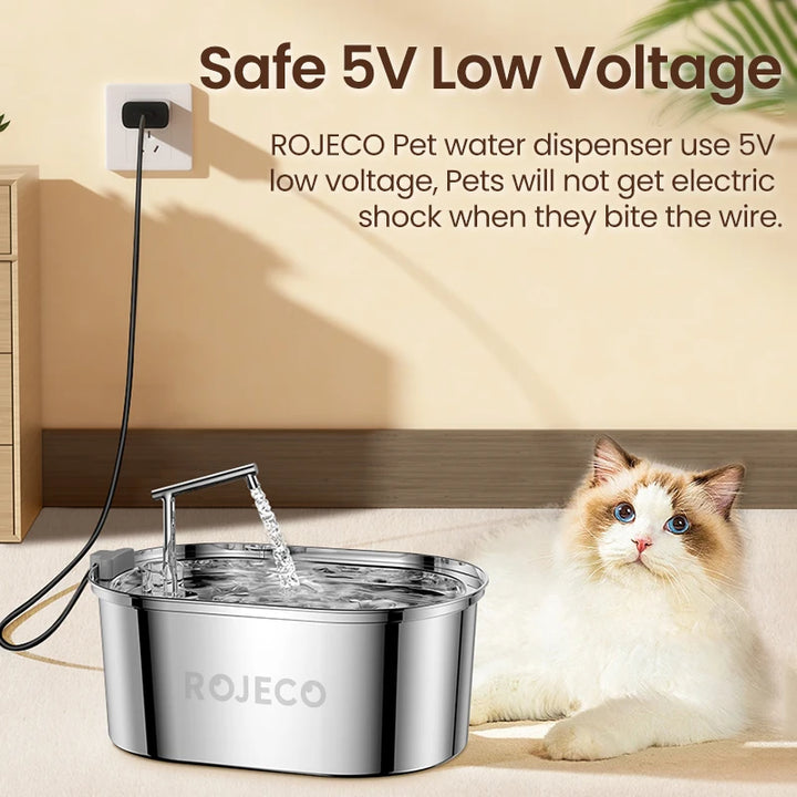 Distributeur d'eau ROJECO pour animaux, en acier inoxydable, faible tension de 5V, sûr pour les animaux.