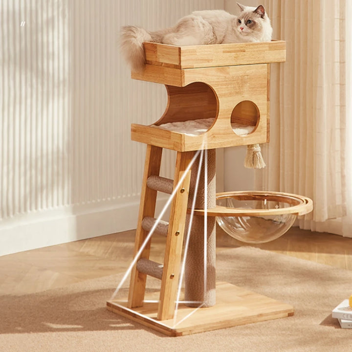 Arbre a chat Design - Bois naturel - Cabane