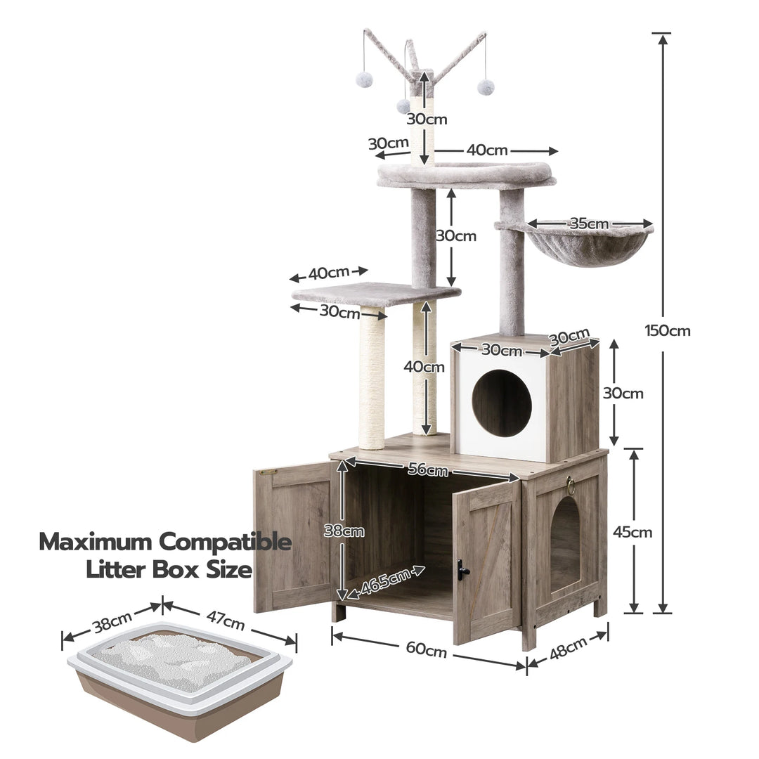 Arbre a Chat avec Meuble à Litière - Modèle "HideawayPaws Pro"