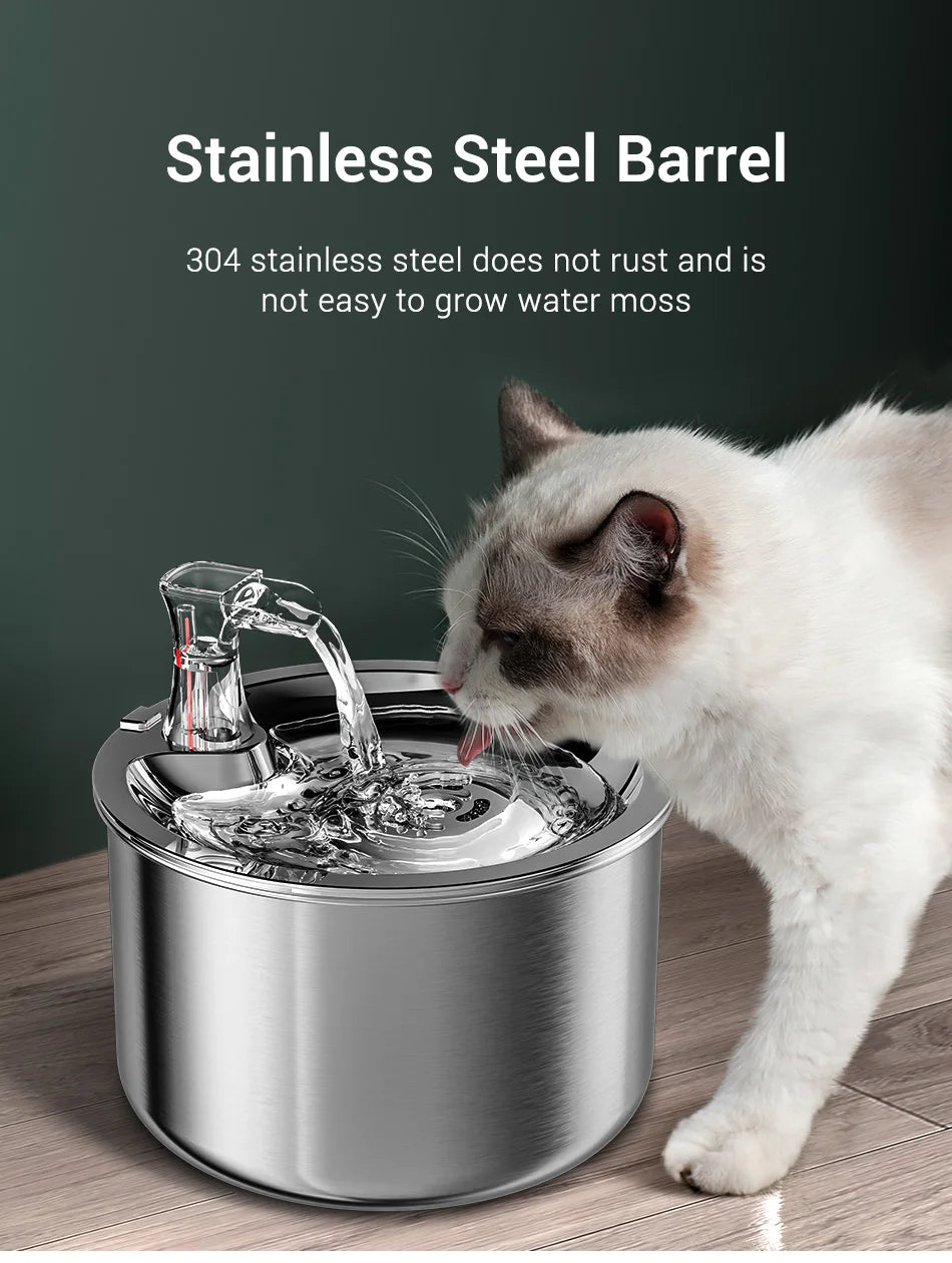 Fontaine en acier inoxydable 304 pour animaux, résistant à la rouille, design élégant et fonctionnel.