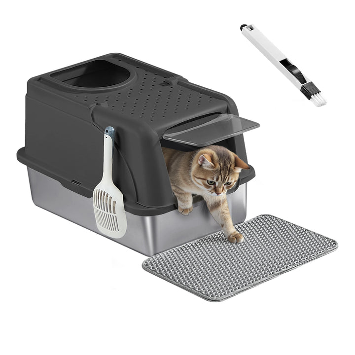 Bac à litière chat en acier inoxydable avec double entrée – Modèle "CleanSteel Premium"