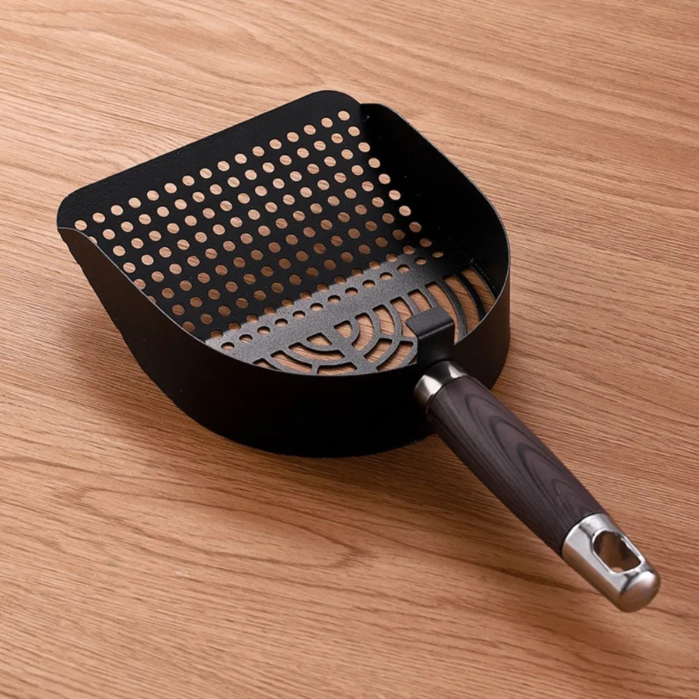 Pelle à litière pour chat en acier inoxydable avec manche bois ergonomique "Main Propre"