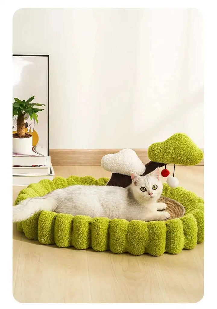 Griffoir nid ovale en lin naturel pour chat