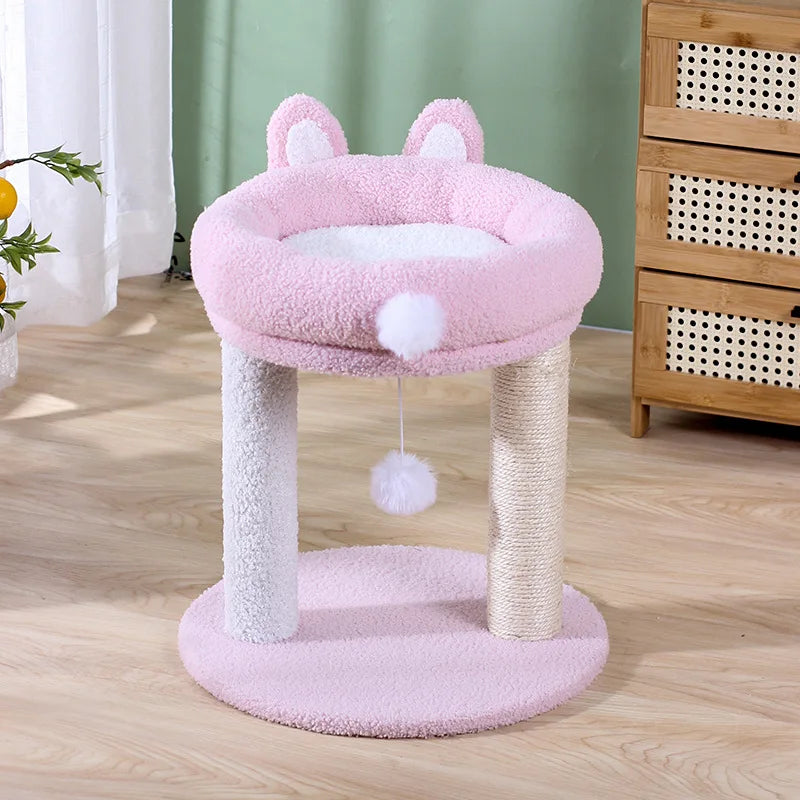 Arbre à chat design lapin rose en peluche rose - Modèle BunnyNest