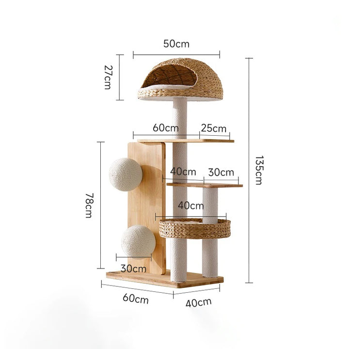 Arbre a chat Design - Bois naturel - Cabane