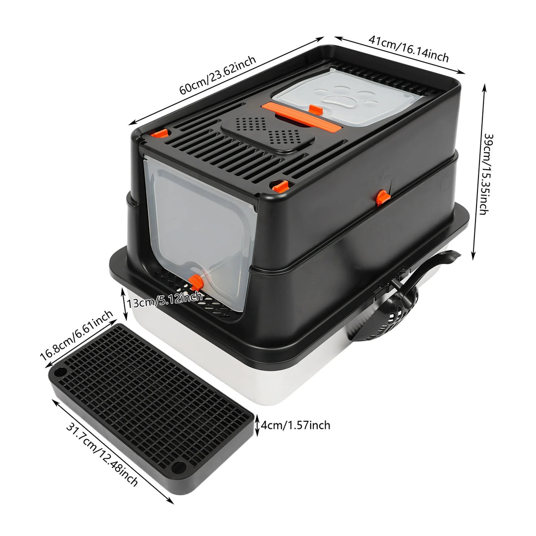 Bac à litière fermé inox grande capacité avec pédale – Modèle "SteelClean Premium"