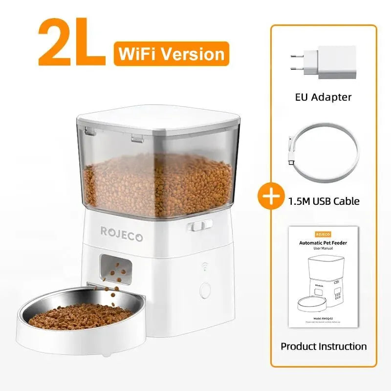 Distributeur automatique ROJECO 2L WiFi, blanc, avec adaptateur EU et câble USB de 1,5 m.