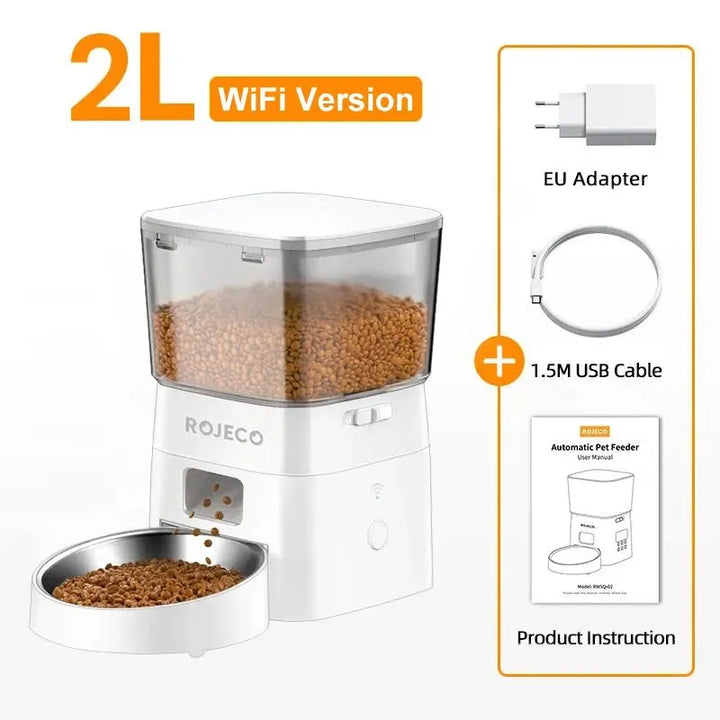 Distributeur automatique ROJECO 2L WiFi, blanc, avec adaptateur EU et câble USB de 1,5 m.