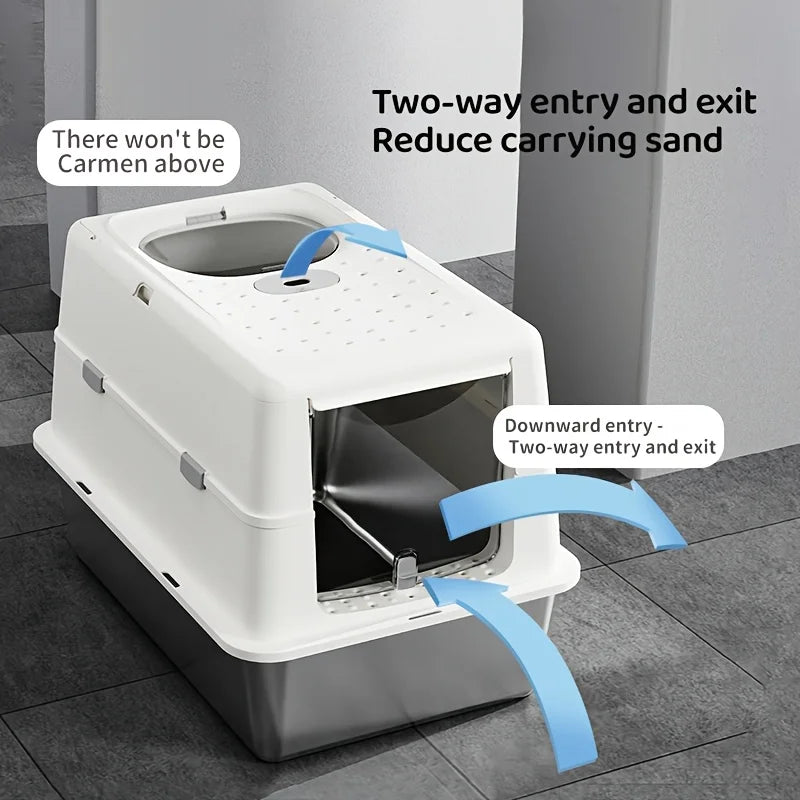 Bac à litière chat en acier inoxydable avec couvercle basculant – Modèle "SteelFlip Premium"