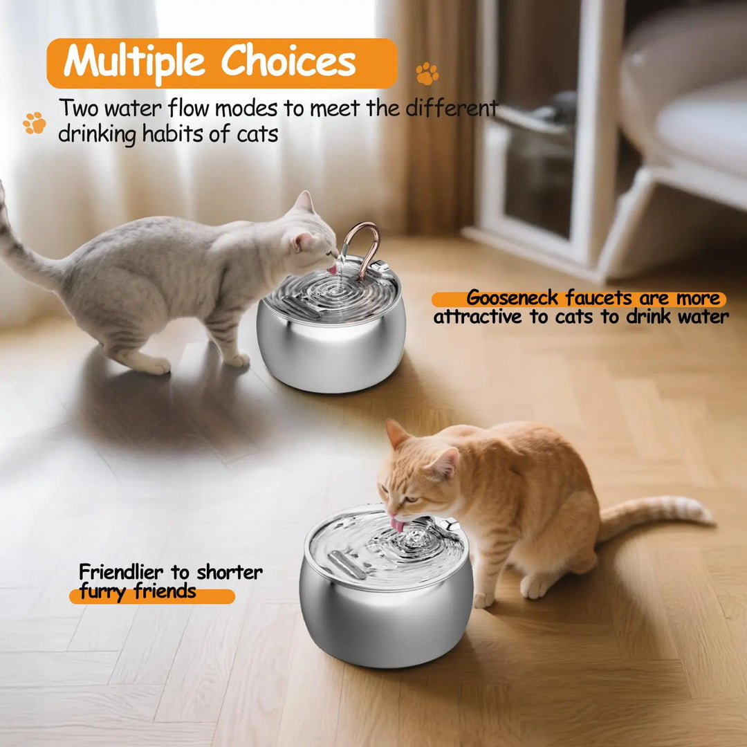 Fontaine à eau pour chats, en acier inoxydable, deux modes de flux, design attrayant pour encourager la boisson.