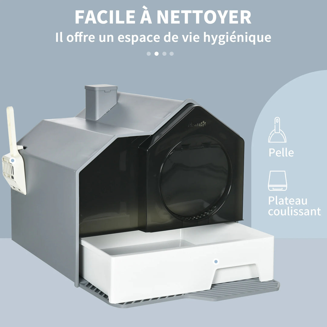 Maison de toilette fermée pour chat avec tapis et filtre anti-odeurs – Modèle "HomeClean"