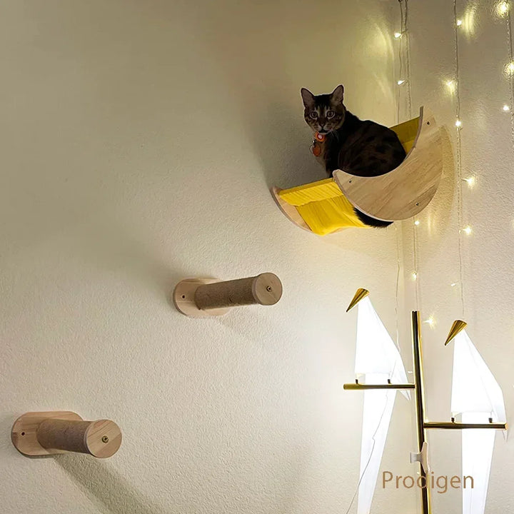 Arbre a chat Mural en Bois (hamac, escalier, griffoir) - AventureCiel