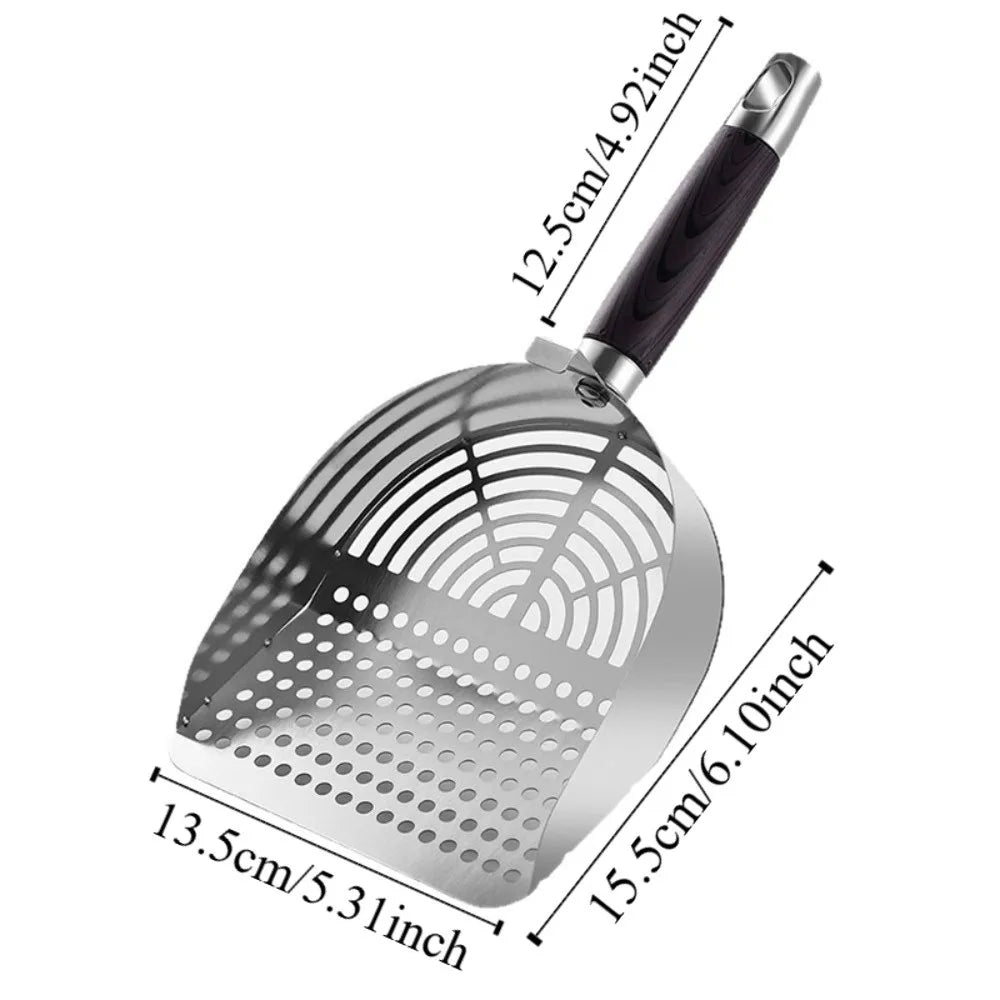 Pelle à litière pour chat en acier inoxydable avec manche bois ergonomique "Main Propre"