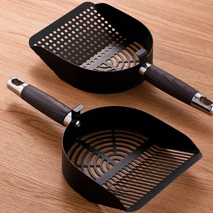 Pelle à litière pour chat en acier inoxydable avec manche bois ergonomique "Main Propre"