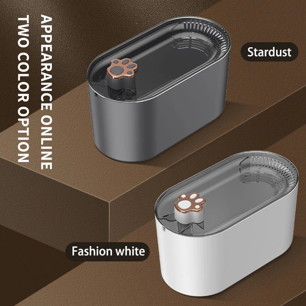 Distributeur d'eau pour animaux, couleur Stardust et blanc, design élégant avec motif de patte.