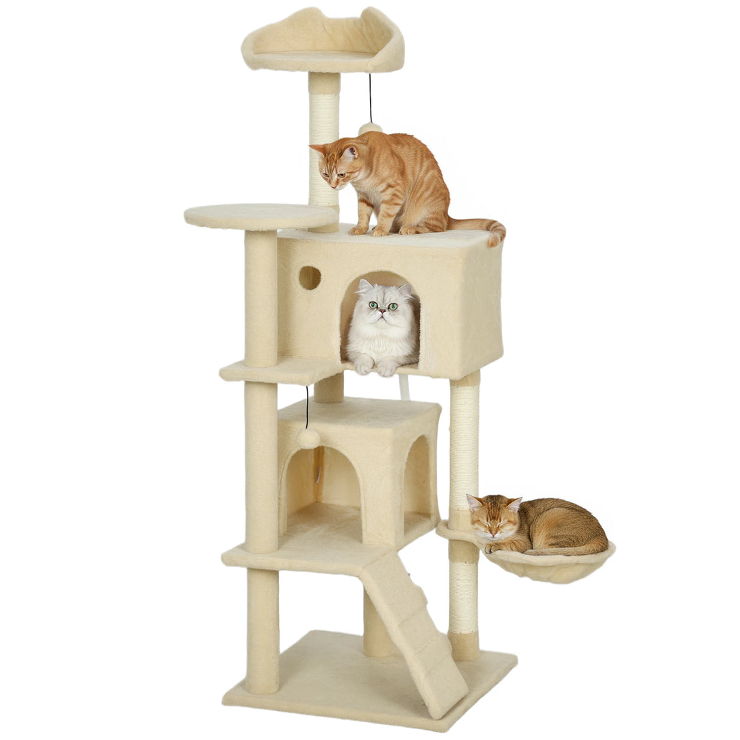 Arbre à chat 140 cm avec niches, hamac et plateforme à oreilles